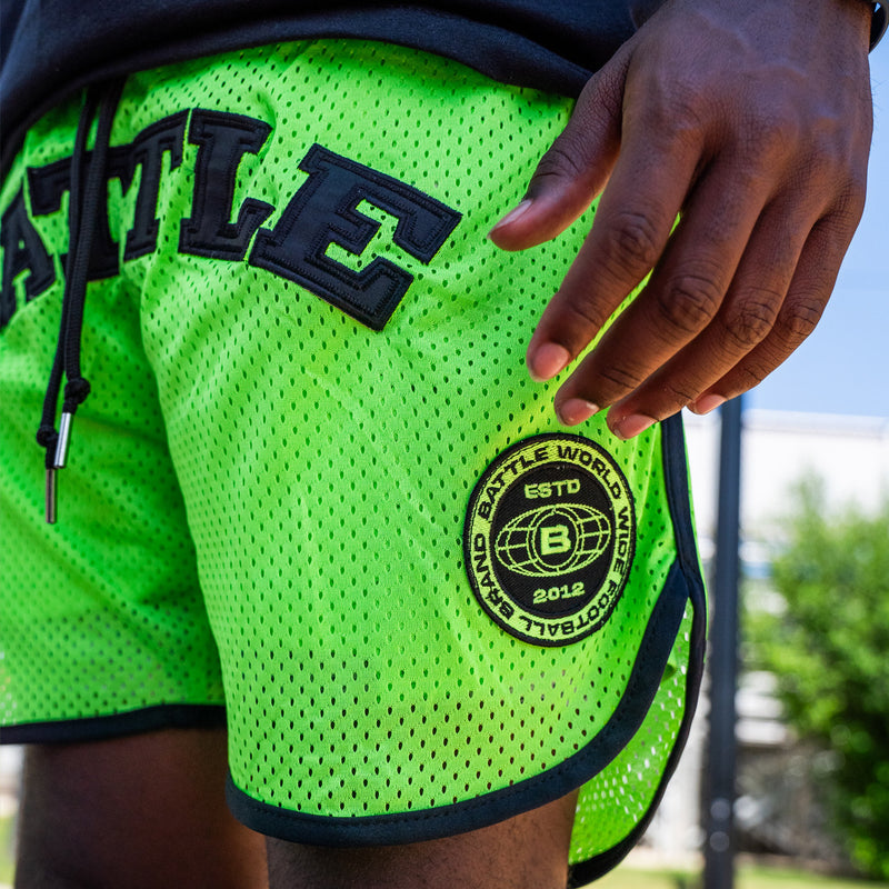 Worldwide Football Brand Patch Mesh Shorts by Battle Sports